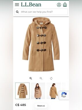 LL Bean Lambswool Duffel Coat - Size 8